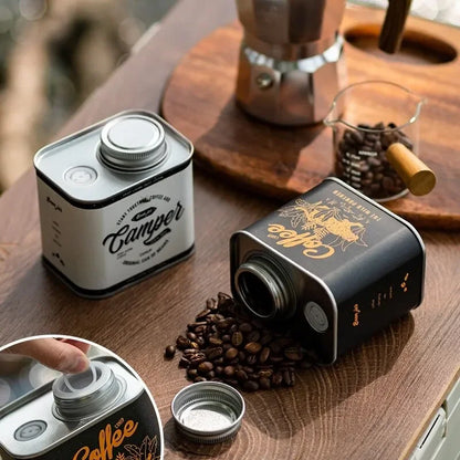 Coffee Bean Sealed Camping Tin Canister 9.5×8.6×6.9cm by HitMyNeed