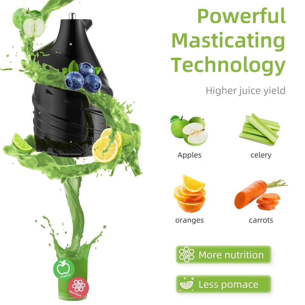 Cold Press Juicer 200W with Wide 75mm Feed Chute by HitMyNeed