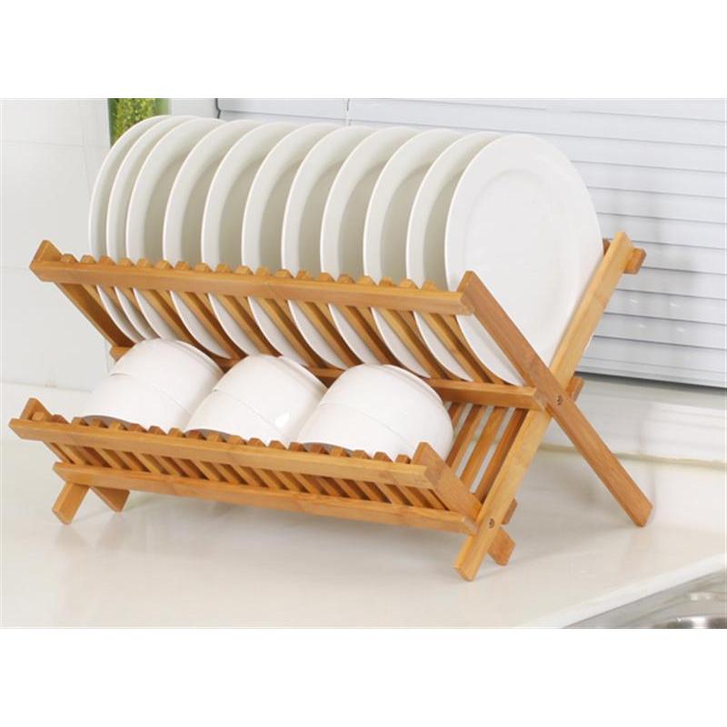 Collapsible Bamboo Dish Drying Rack, 2-Tier by HitMyNeed