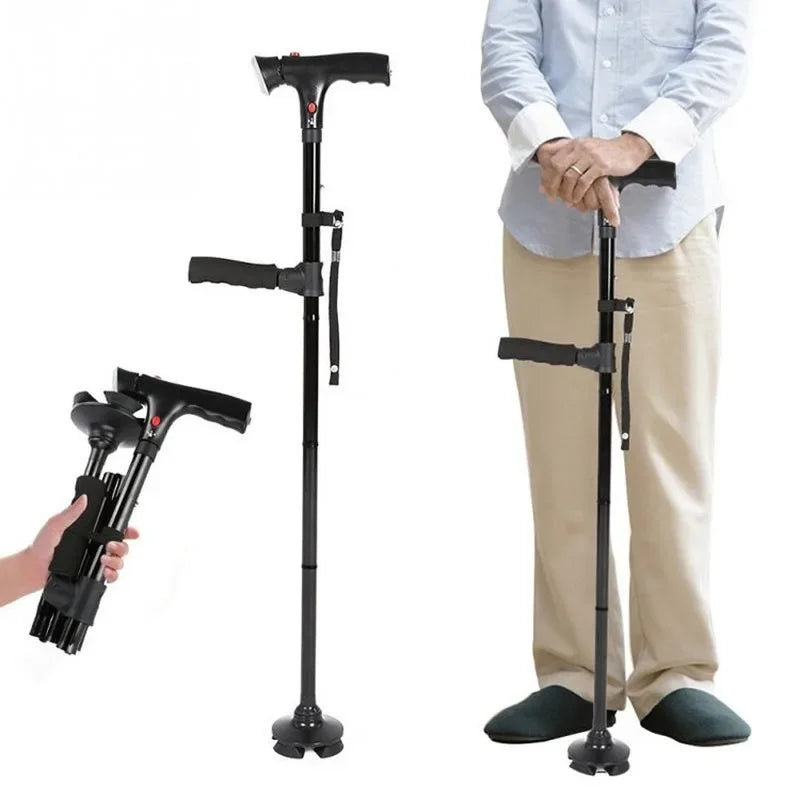 Collapsible LED Walking Cane with Alarm & Quad Base by HitMyNeed