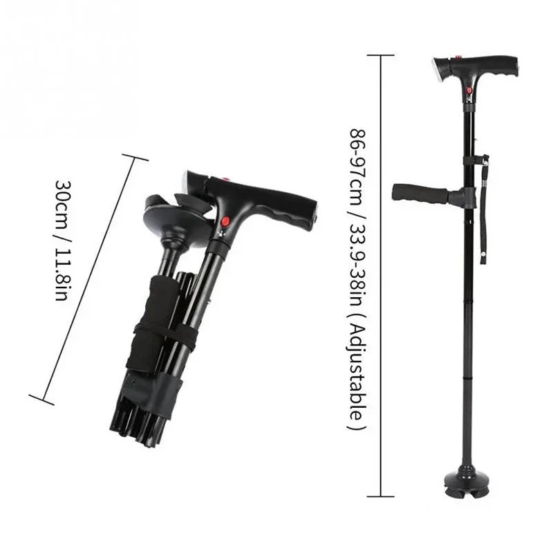 Collapsible LED Walking Cane with Alarm & Quad Base by HitMyNeed