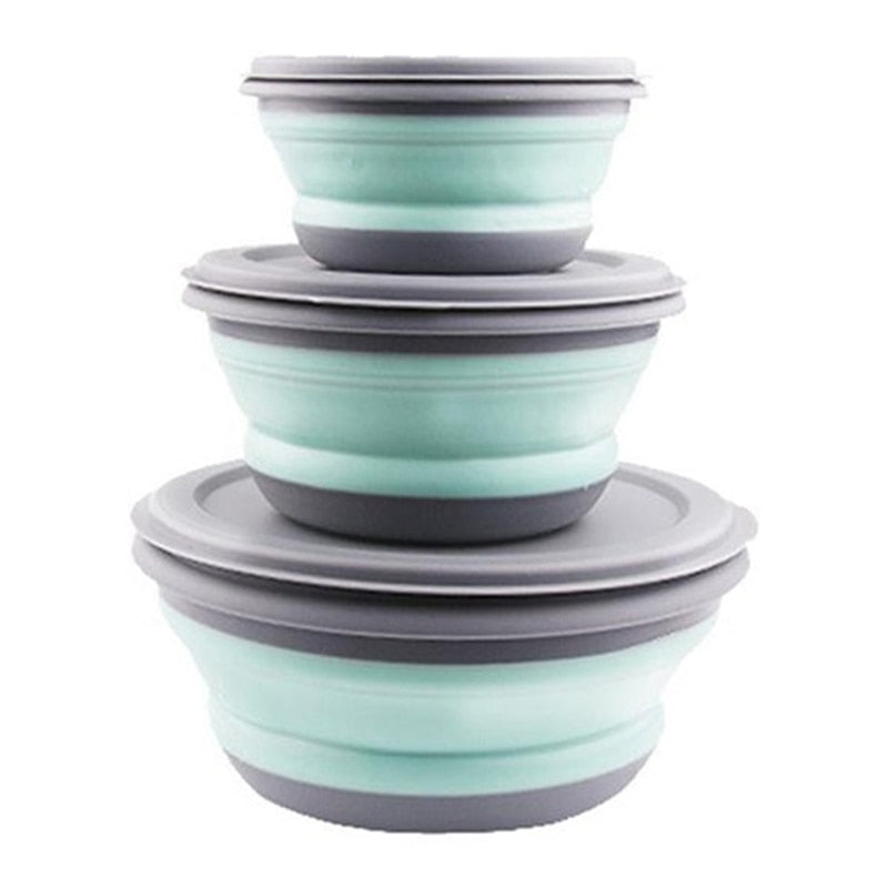 Collapsible Salad Bowl Set with Leakproof Lids (3pcs) by HitMyNeed