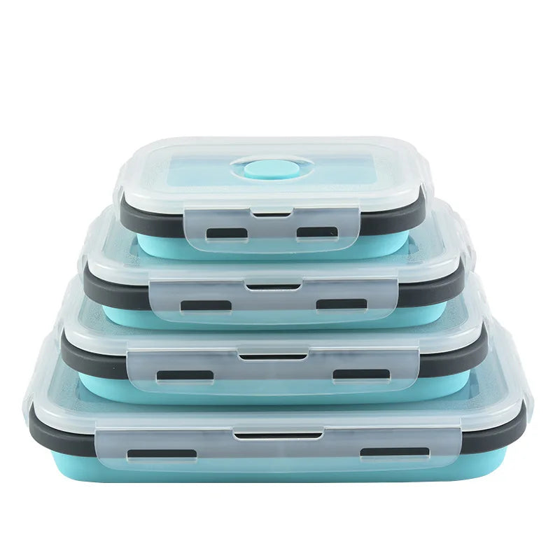 Collapsible Silicone Bento Lunch Box, 4 Sizes grey-blue 800ml by HitMyNeed