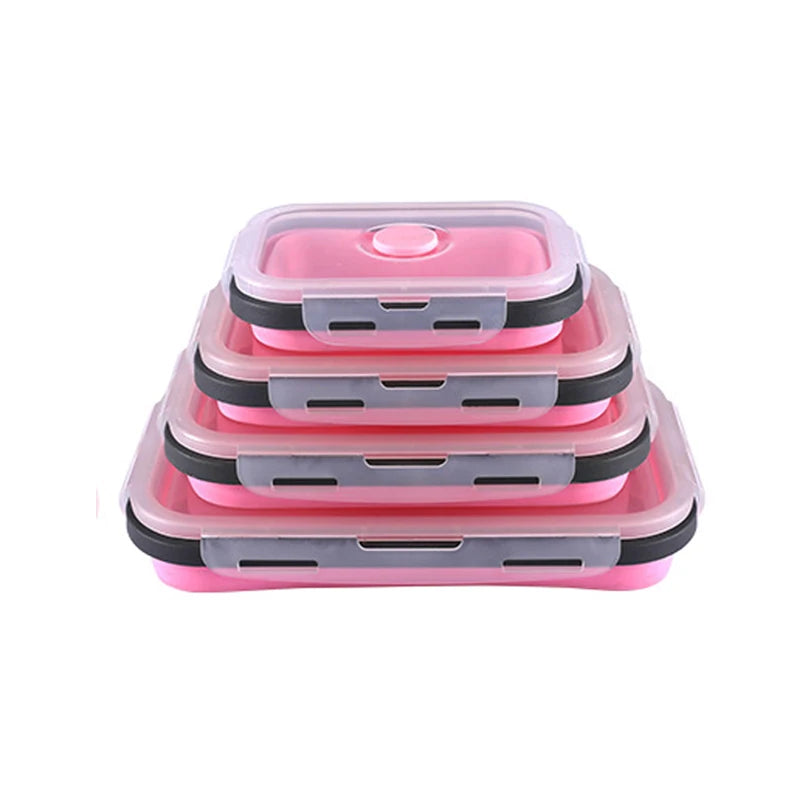 Collapsible Silicone Bento Lunch Box, 4 Sizes grey-pink 800ml by HitMyNeed