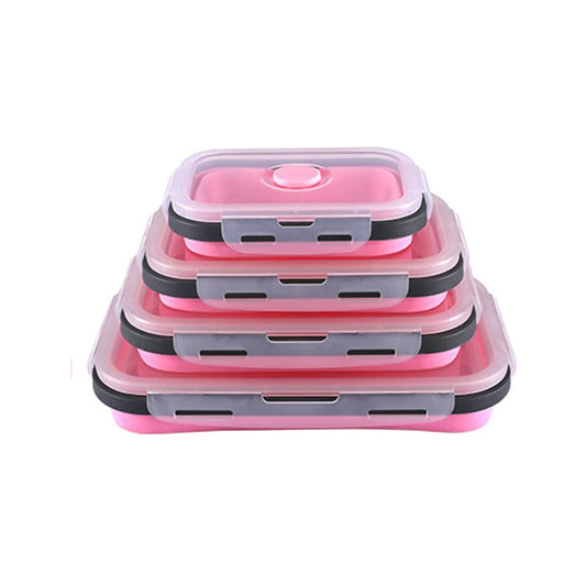 Collapsible Silicone Bento Lunch Box, 4 Sizes grey-pink 800ml by HitMyNeed
