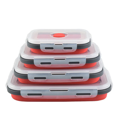 Collapsible Silicone Bento Lunch Box, 4 Sizes grey-red 800ml by HitMyNeed