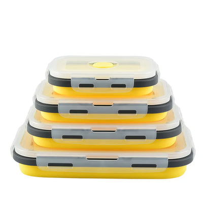 Collapsible Silicone Bento Lunch Box, 4 Sizes grey-yellow 500-ml by HitMyNeed