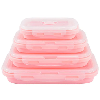 Collapsible Silicone Bento Lunch Box, 4 Sizes pink 800ml by HitMyNeed