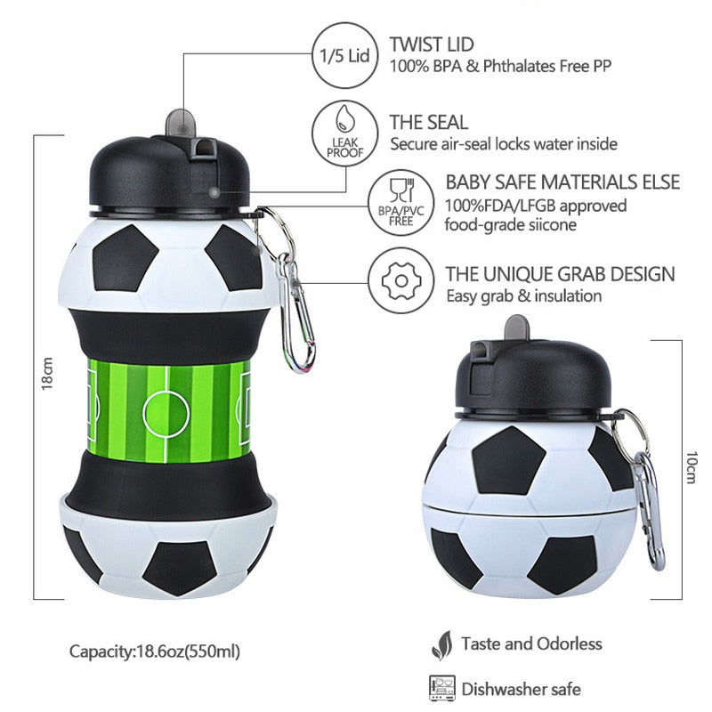 Collapsible Silicone Football Water Bottle 550ml by HitMyNeed