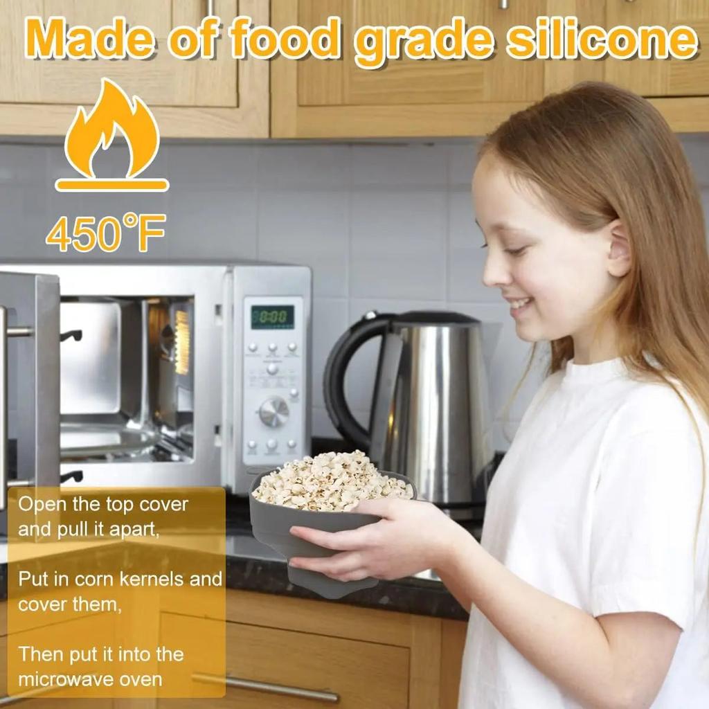Collapsible Silicone Microwave Popcorn Bowl with Lid by HitMyNeed