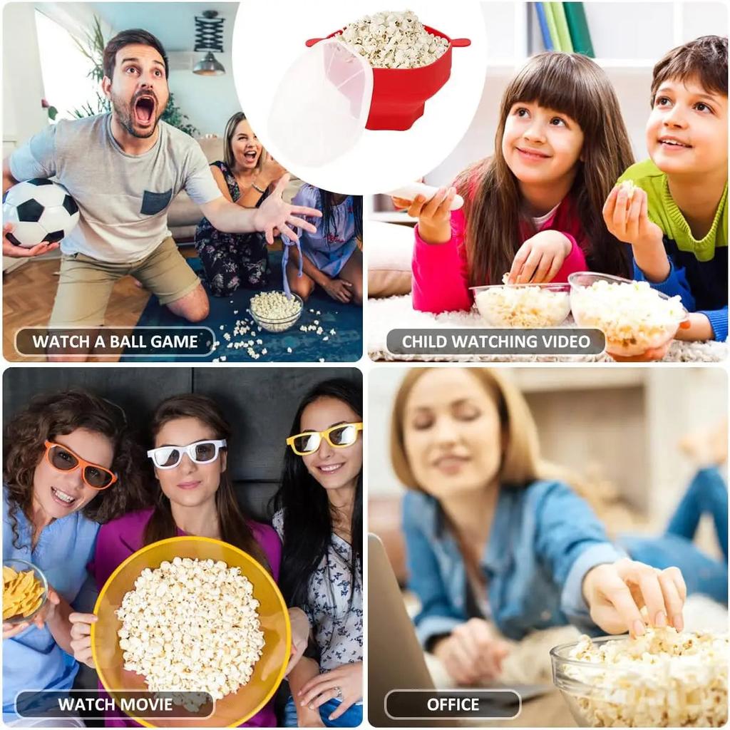 Collapsible Silicone Microwave Popcorn Bowl with Lid by HitMyNeed