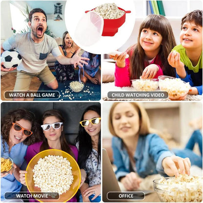 Collapsible Silicone Microwave Popcorn Bowl with Lid by HitMyNeed