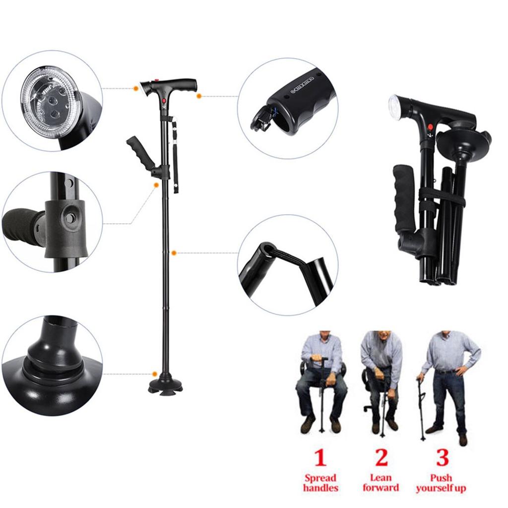 Collapsible Walking Cane with LED Light and Alarm by HitMyNeed