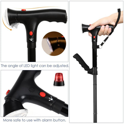 Collapsible Walking Cane with LED Light and Alarm by HitMyNeed