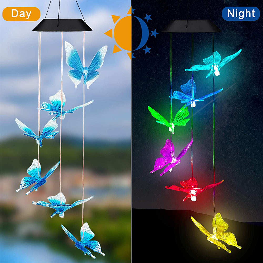 Color Changing Solar Hummingbird Wind Chime Light blue-butterfly by HitMyNeed