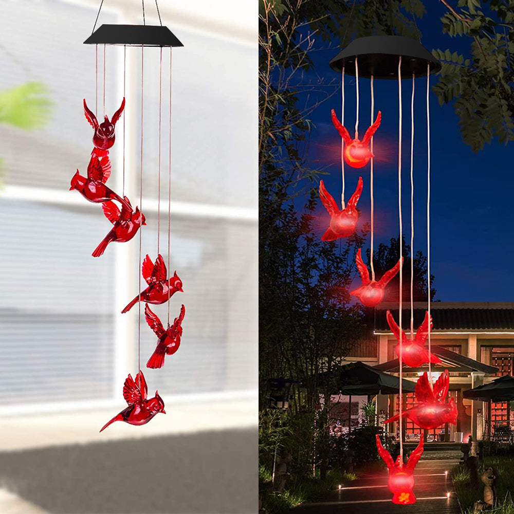 Color Changing Solar Hummingbird Wind Chime Light red-bird by HitMyNeed