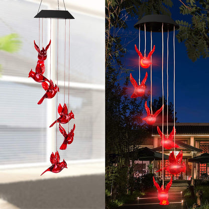 Color Changing Solar Hummingbird Wind Chime Light red-bird by HitMyNeed
