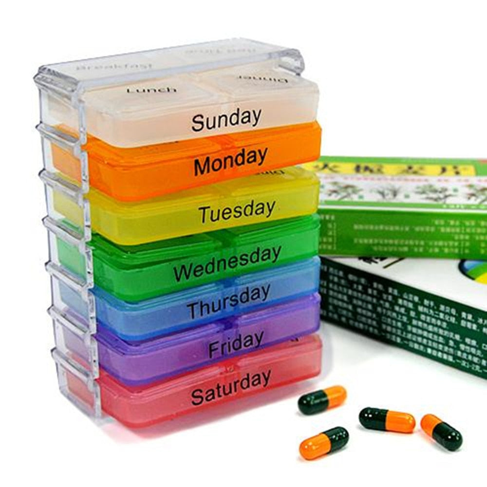 Colorful 28-Grid Weekly Pill Organizer Case by HitMyNeed