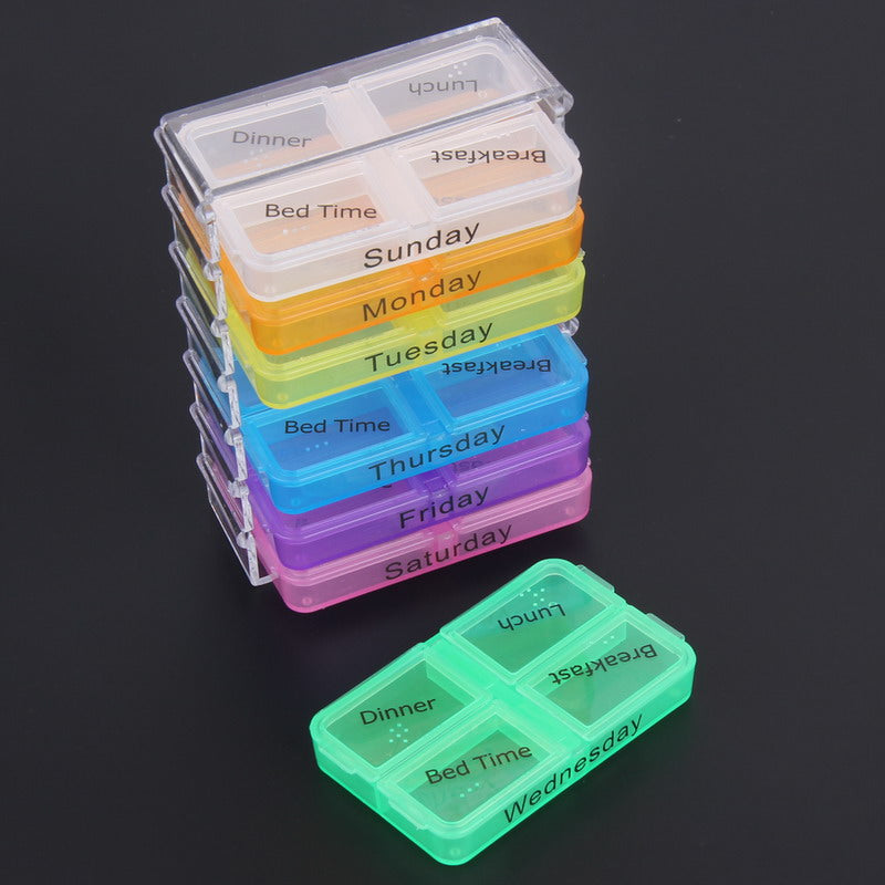 Colorful 7-Day Pill Box Organizer with 4 Slots by HitMyNeed