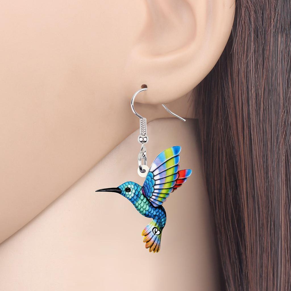 Colorful Acrylic Hummingbird Drop Earrings by HitMyNeed