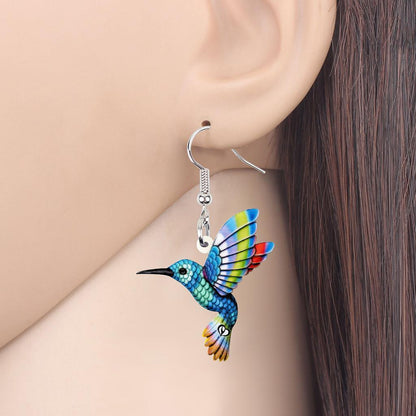 Colorful Acrylic Hummingbird Drop Earrings by HitMyNeed