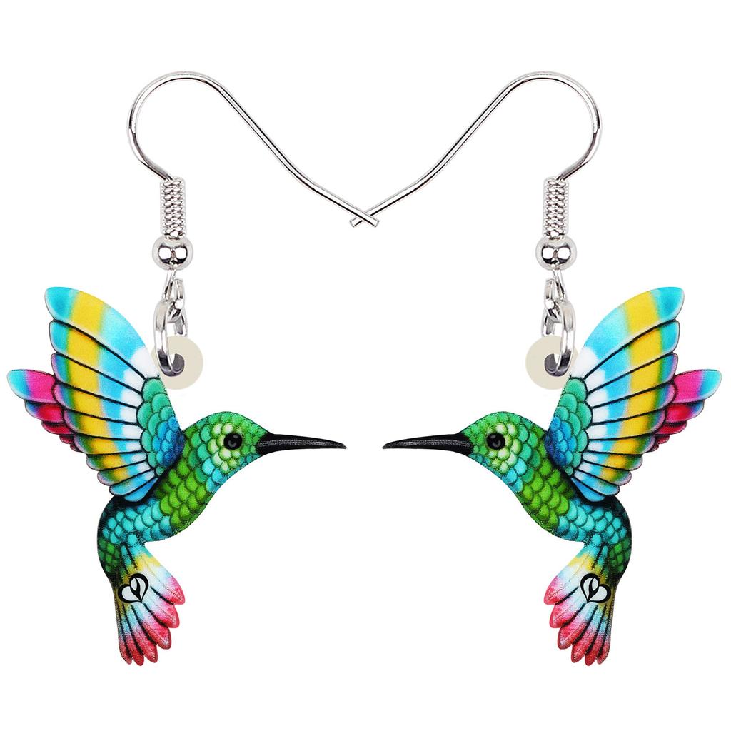 Colorful Acrylic Hummingbird Drop Earrings by HitMyNeed