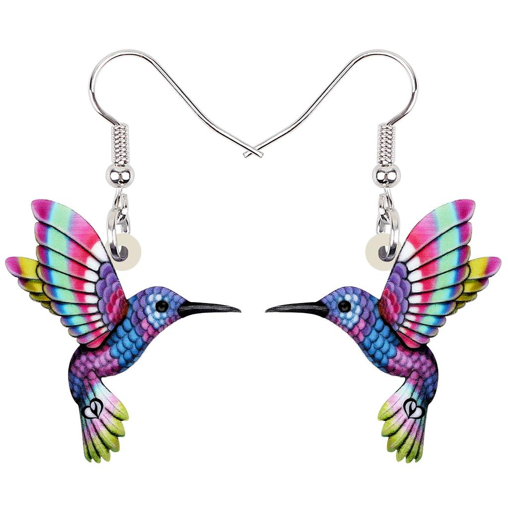 Colorful Acrylic Hummingbird Drop Earrings by HitMyNeed