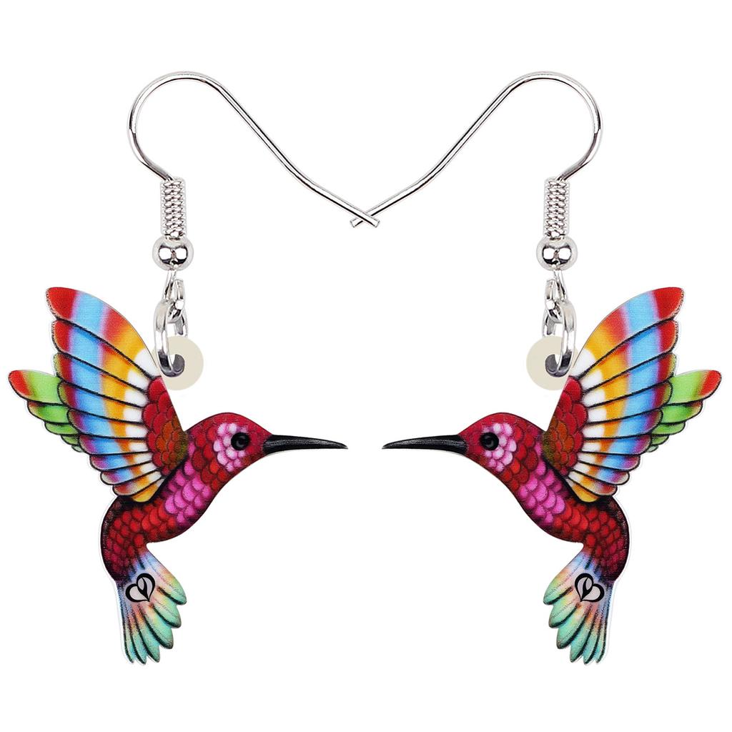 Colorful Acrylic Hummingbird Drop Earrings by HitMyNeed