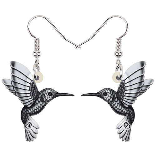 Colorful Acrylic Hummingbird Drop Earrings black by HitMyNeed