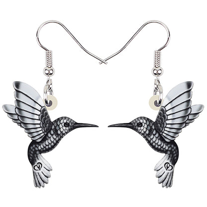 Colorful Acrylic Hummingbird Drop Earrings black by HitMyNeed