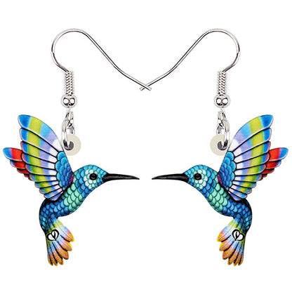 Colorful Acrylic Hummingbird Drop Earrings blue by HitMyNeed