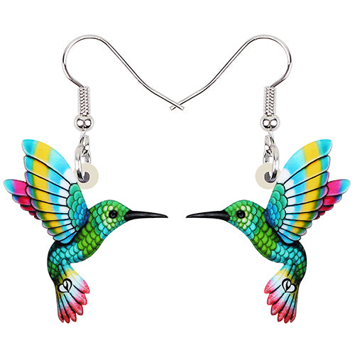 Colorful Acrylic Hummingbird Drop Earrings green by HitMyNeed