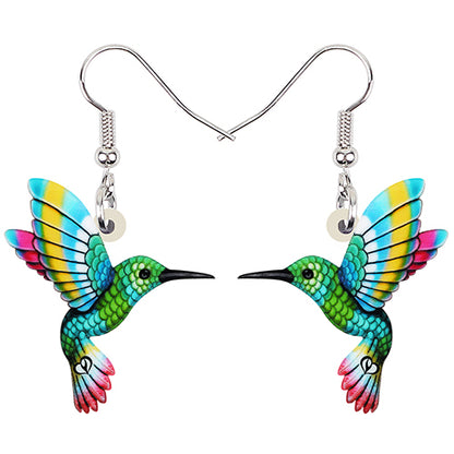 Colorful Acrylic Hummingbird Drop Earrings green by HitMyNeed