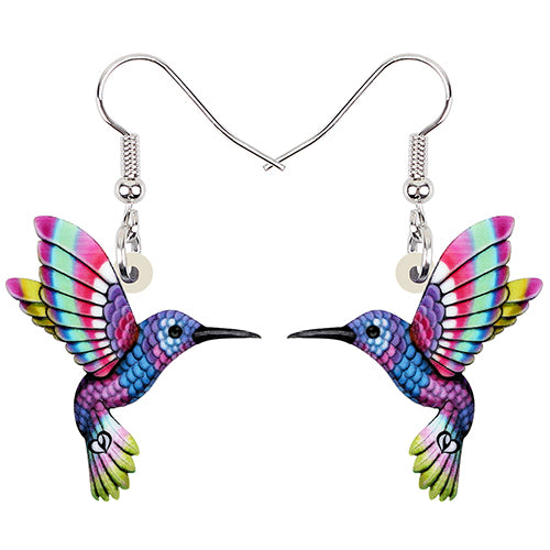 Colorful Acrylic Hummingbird Drop Earrings purple by HitMyNeed