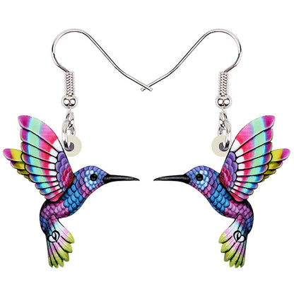 Colorful Acrylic Hummingbird Drop Earrings purple by HitMyNeed