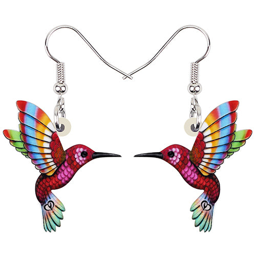 Colorful Acrylic Hummingbird Drop Earrings red by HitMyNeed