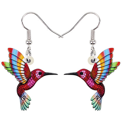 Colorful Acrylic Hummingbird Drop Earrings red by HitMyNeed