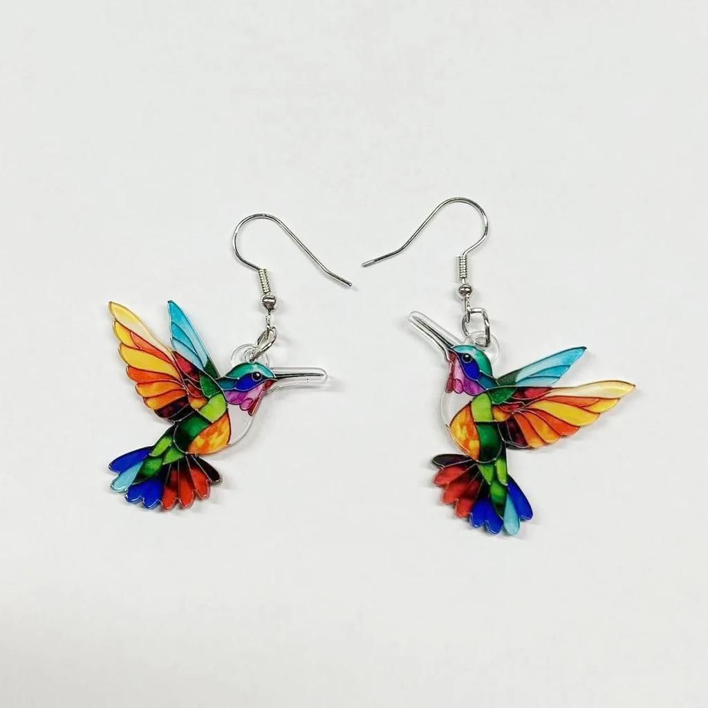 Colorful Bird Acrylic Earrings - Retro Spring Festival Style by HitMyNeed