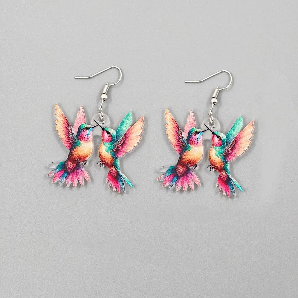 Colorful Bird Acrylic Earrings - Retro Spring Festival Style 2285.0 by HitMyNeed