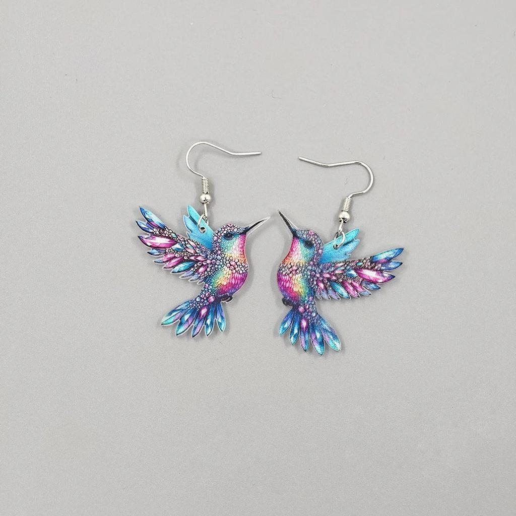 Colorful Bird Acrylic Earrings - Retro Spring Festival Style 2423.0 by HitMyNeed