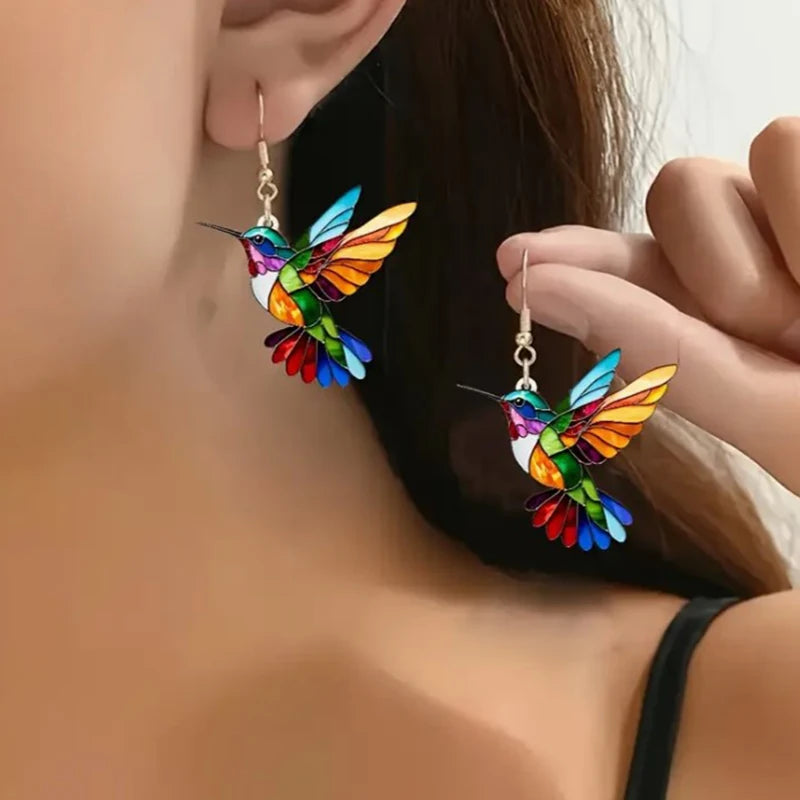 Colorful Bird Acrylic Earrings - Retro Spring Festival Style by HitMyNeed