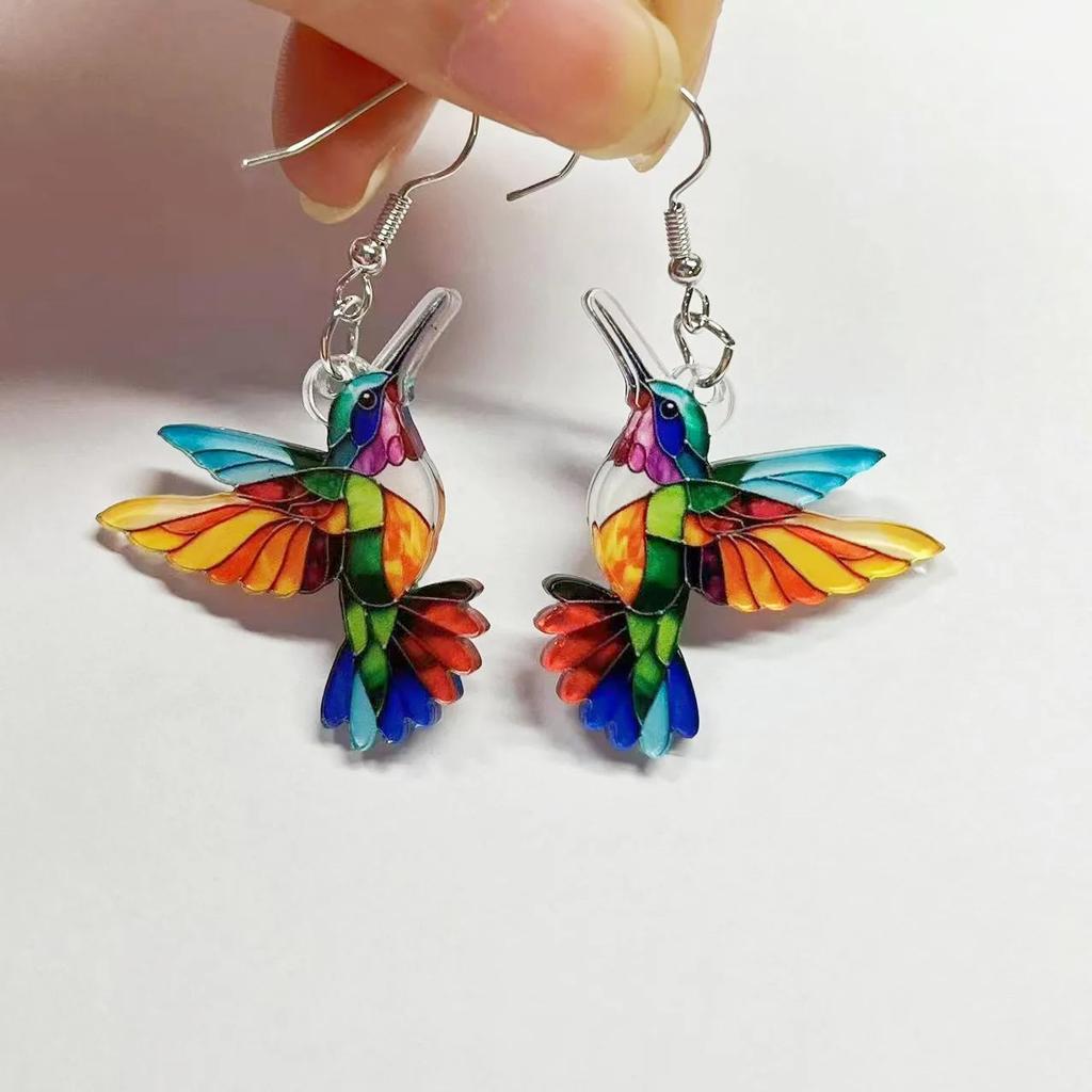 Colorful Bird Acrylic Earrings - Retro Spring Festival Style by HitMyNeed