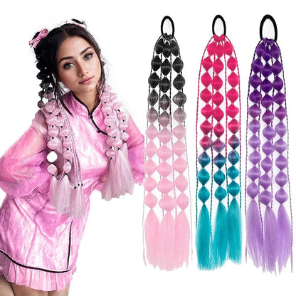 Colorful Bubble Braid Long Synthetic Ponytail by HitMyNeed