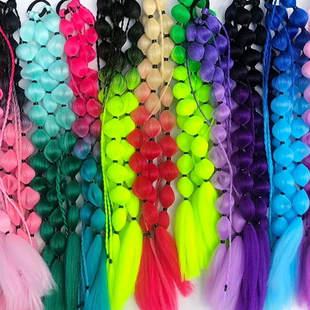 Colorful Bubble Braid Long Synthetic Ponytail by HitMyNeed
