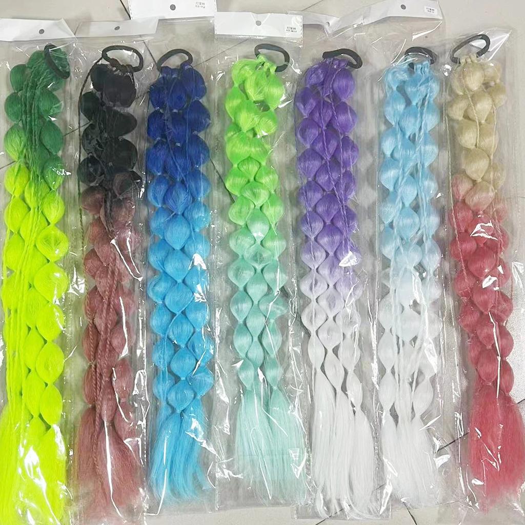 Colorful Bubble Braid Long Synthetic Ponytail by HitMyNeed