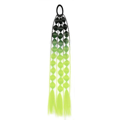 Colorful Bubble Braid Long Synthetic Ponytail black-neon-green by HitMyNeed
