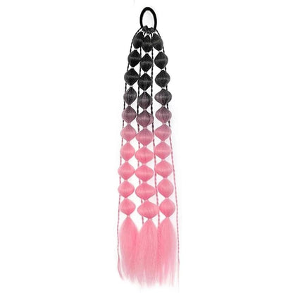 Colorful Bubble Braid Long Synthetic Ponytail black-pink by HitMyNeed