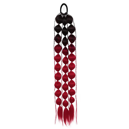 Colorful Bubble Braid Long Synthetic Ponytail black-red by HitMyNeed