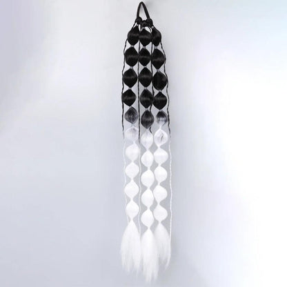 Colorful Bubble Braid Long Synthetic Ponytail black-white by HitMyNeed