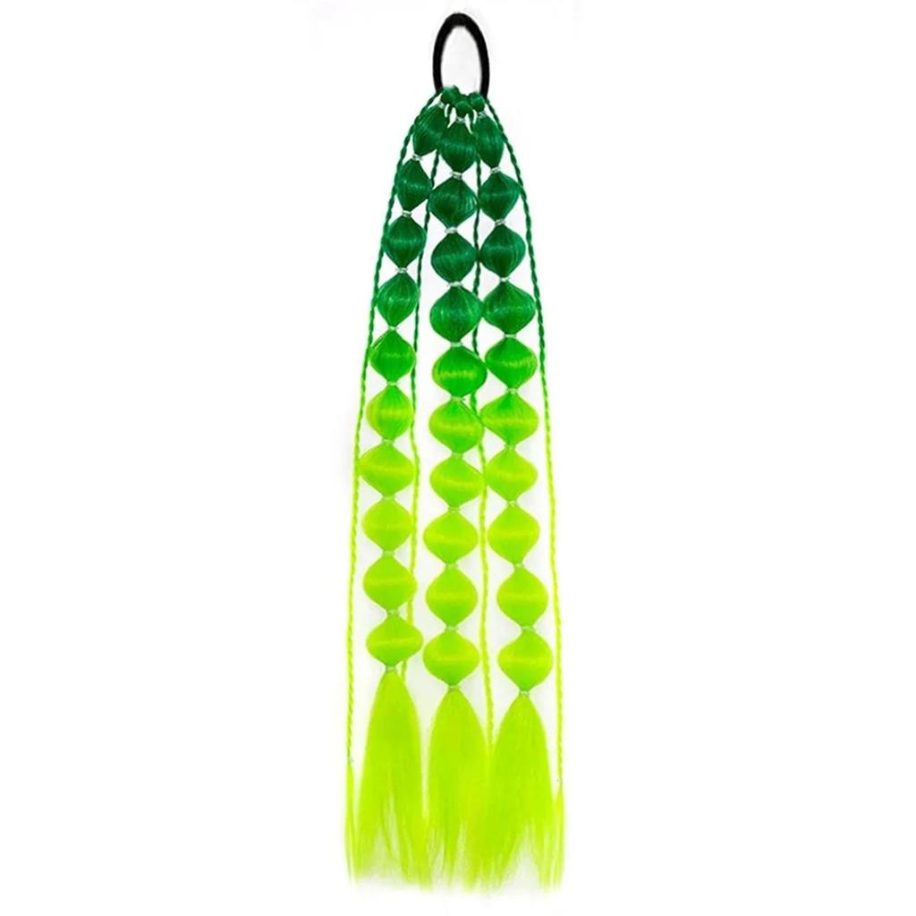 Colorful Bubble Braid Long Synthetic Ponytail dark-green-l-green by HitMyNeed